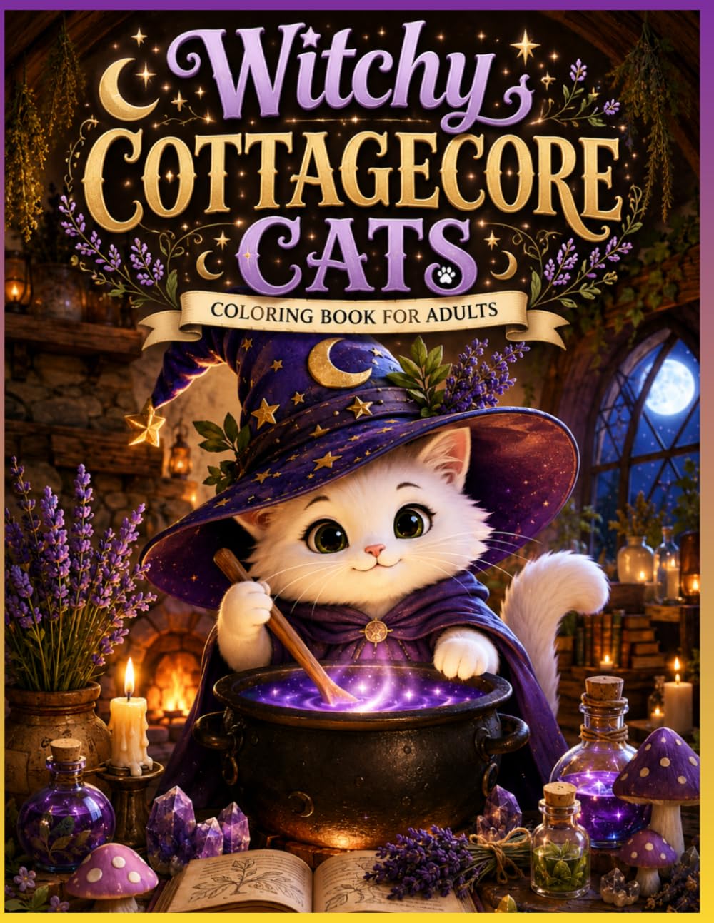 Witchy Cottagecore Cats Coloring Book for Adults: 50 Cozy Coloring Pages Inspired by Magical Forest Life