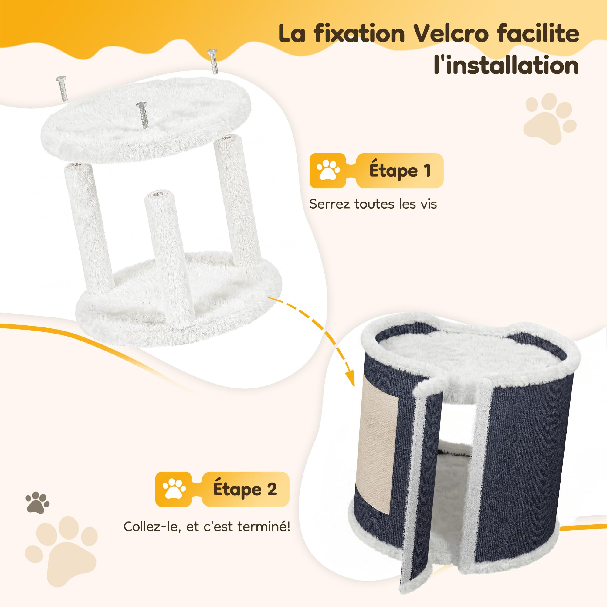 Maison pour Grand Chat, capacité Charge 30 kg, lit Confortable avec griffoir et Balle Jeu, Forme cylindrique, Convient aux Chats Taille Moyenne à Grande, Gris, Couche