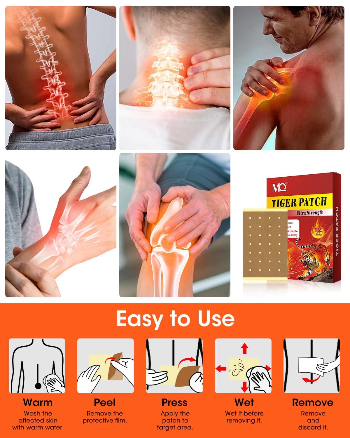 MQ Tiger Patches, 36Pcs Chinese Herbal Heating Patches Maximum Strength for Back, Knee & Shoulder, Large Ultra Strength Heat Plaster, 24H Soothing Warmth for Neck, Joints & Muscles — Amazon image 9