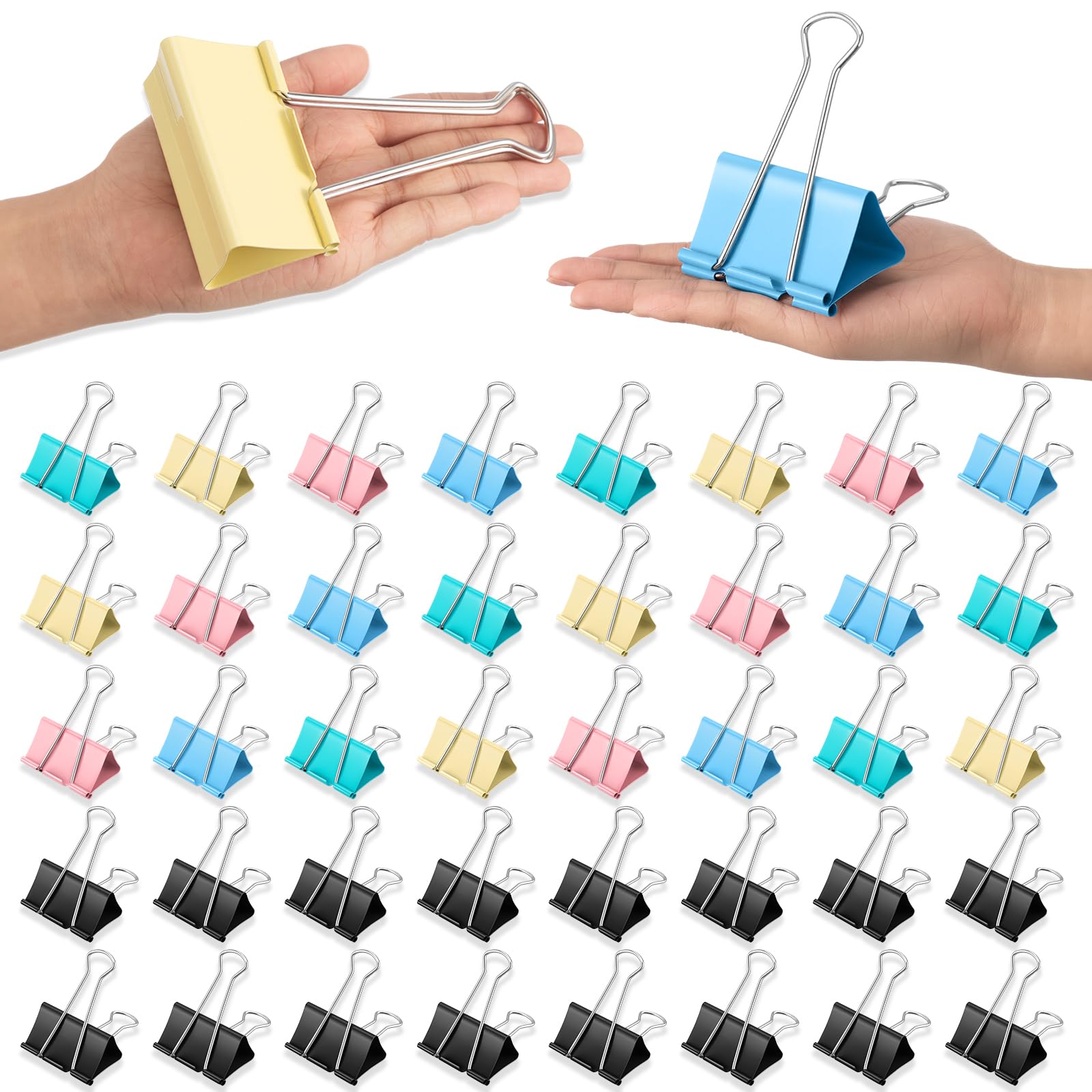 Lot de 48 pinces à reliure Jumbo de 7,6 cm, pinces à papier très résistantes pour fournitures de bureau et de maison (multicolore, noir)