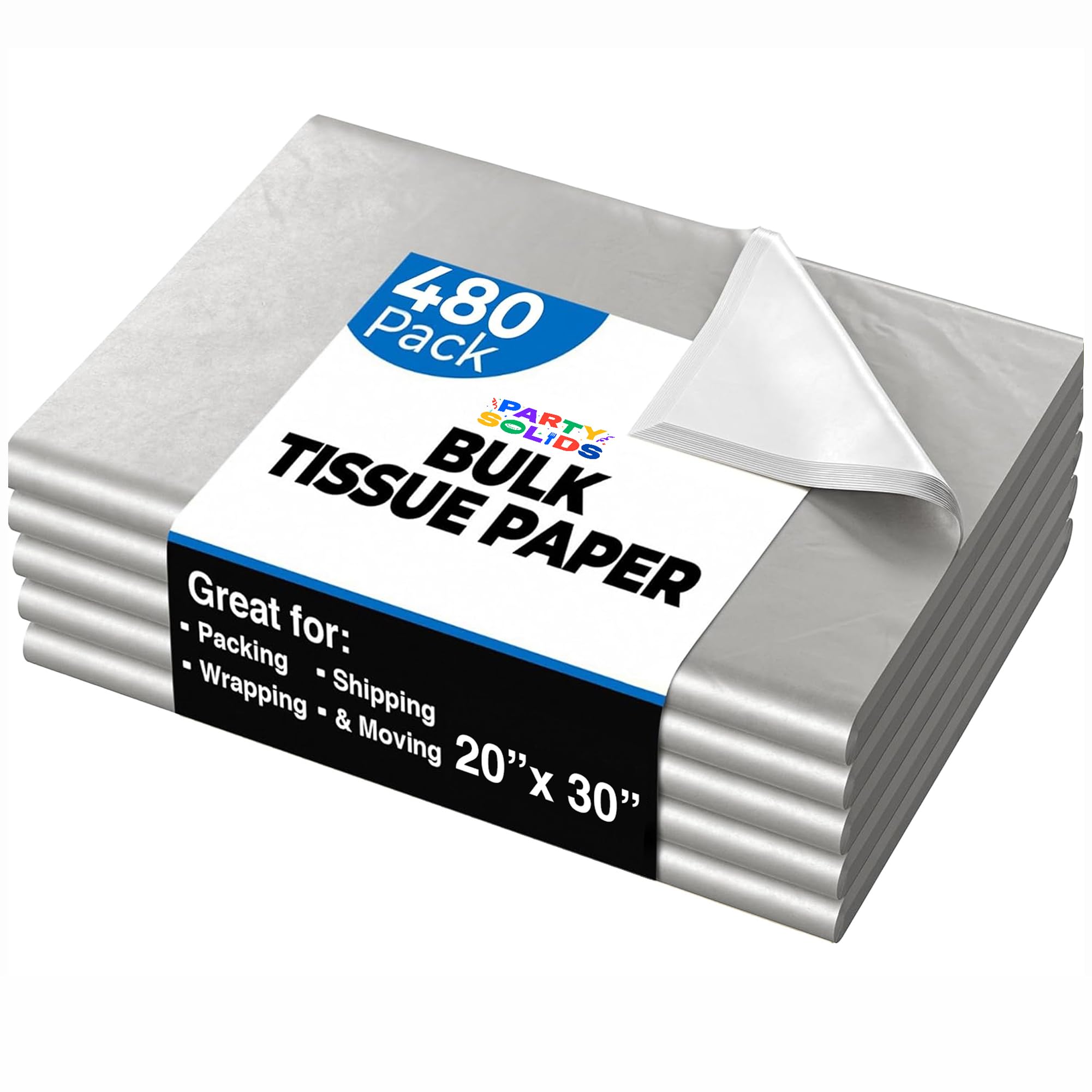 Party Solids Silver Tissue Paper for Gift Bags 20" X 30" 480 Sheets