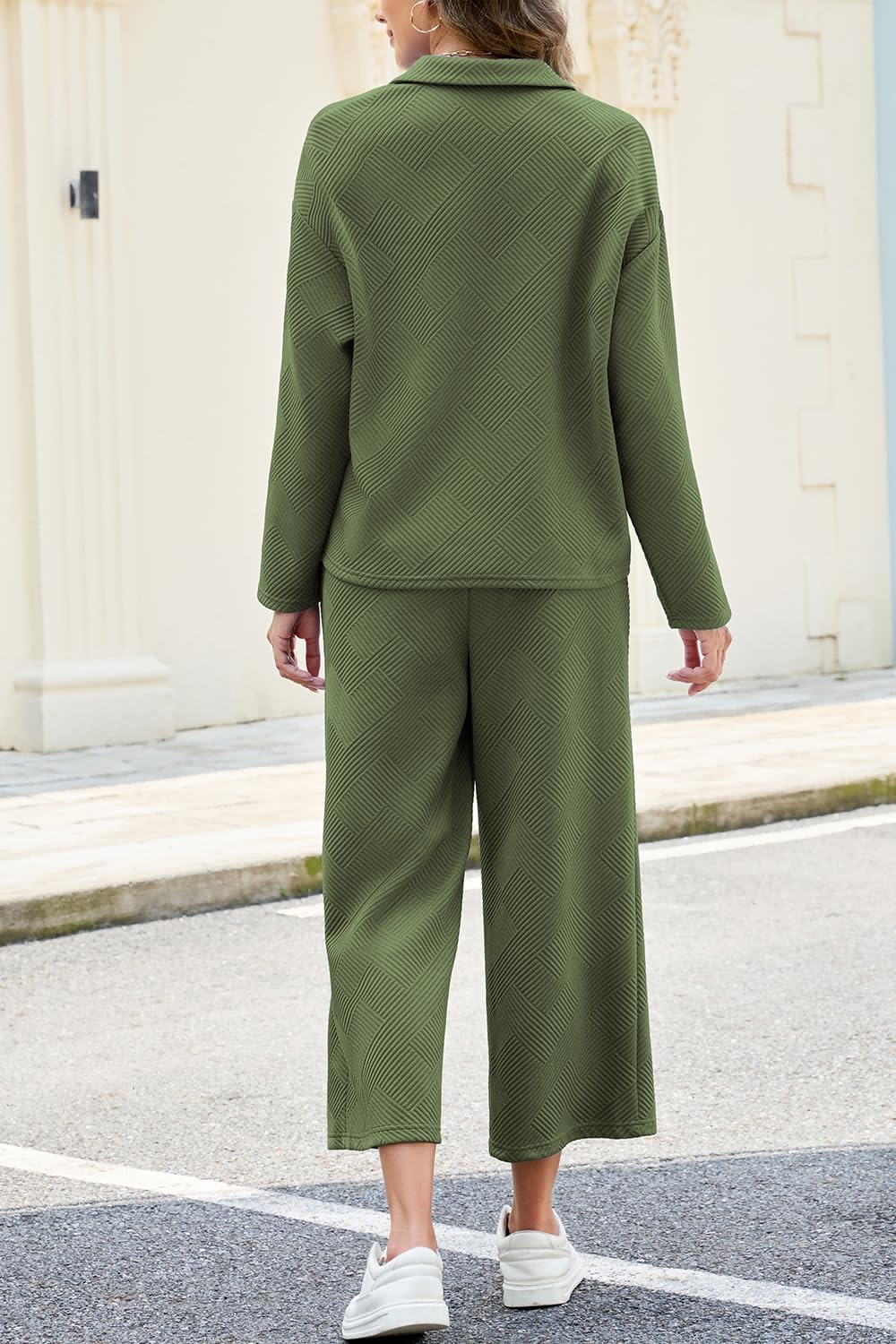 AGSEEM Lounge Sets for Women, Women's 2 Piece Outfits Long Sleeve 1/4 Zip Pullover Cropped Pants 2PC Outfit Comfy Sweatsuits - Image 3