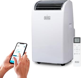 BLACK+DECKER Smart Portable Air Conditioner with Heat, 12,000 BTU | 8,000 BTU SACC Cooling, 9,000 BTU Heating for Rooms up to 550 Sq. Ft., 4-in-1 Portable AC, Fan and Dehum