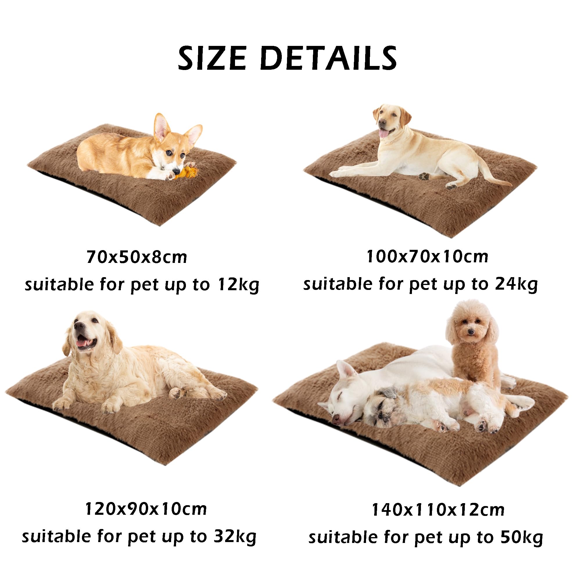 Grand matelas de cage pour chien, coussin moelleux anti-anxiété avec housse amovible lavable, tapis antidérapant rectangulaire, apaisant pour animaux de compagnie, chiens et chats (140 x 110 x