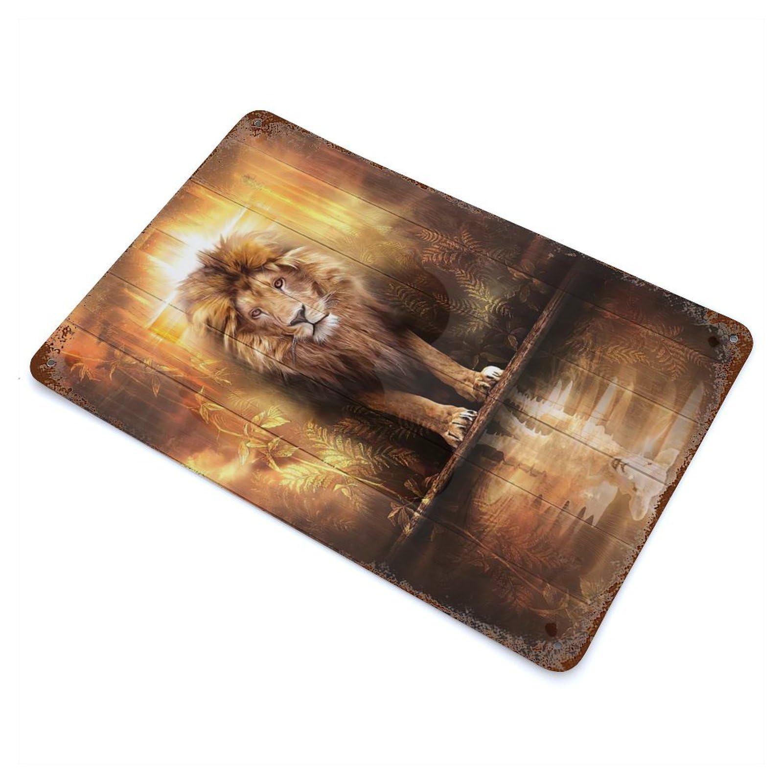 The Lion And The Lamb Weathered Tin Sign 11.8"x7.9", Ideal for Shed, Workshop And Garage Wall Decor