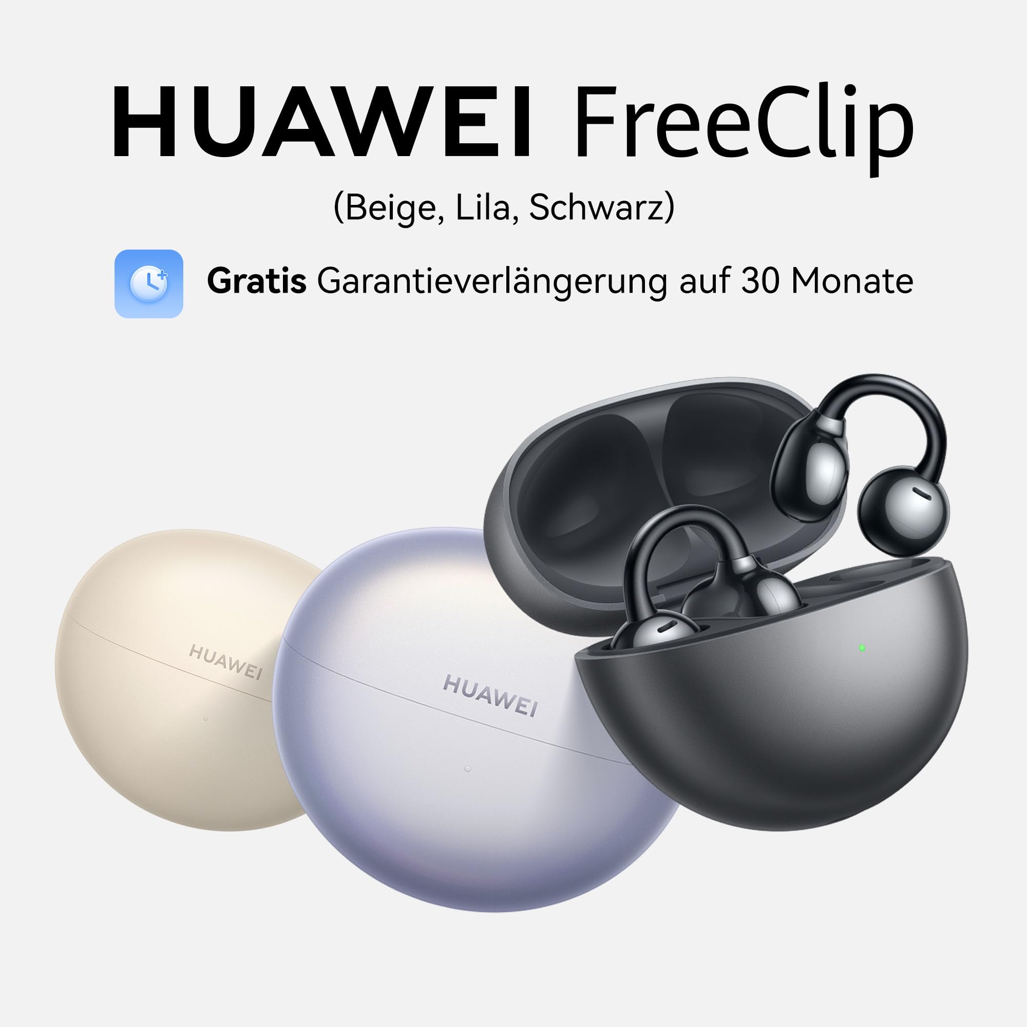 HUAWEI FreeClip, kabellose kopfhörer mit Innovatives Clip-Design, Intensives Open-Ear-Hörerlebnis, KI-Hintergrundgeräuschunterdrückung bei Anrufen, Superlange Akkulaufzeit, Android™&iOS, Schwarz
