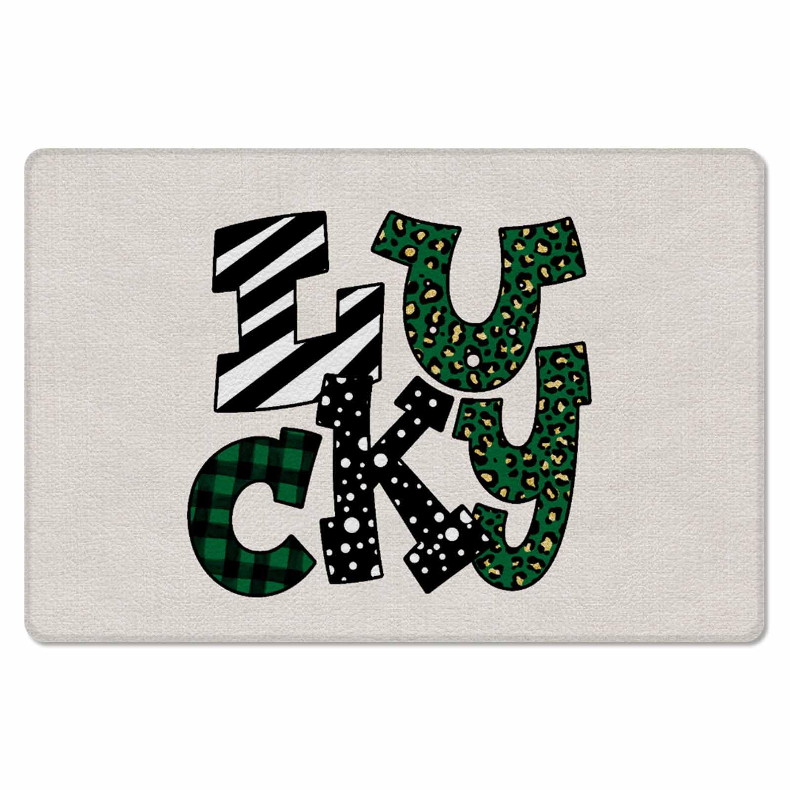 St. Patrick's Day Kitchen Bath Door Mat Cushioned Runner Rug,Washable Welcome Floor Sink Antifatigue Mat,Waterproof & Non-Slip Comfort Standing Doormat,Farmhouse Boho Dot Leopard Print Plaid 18