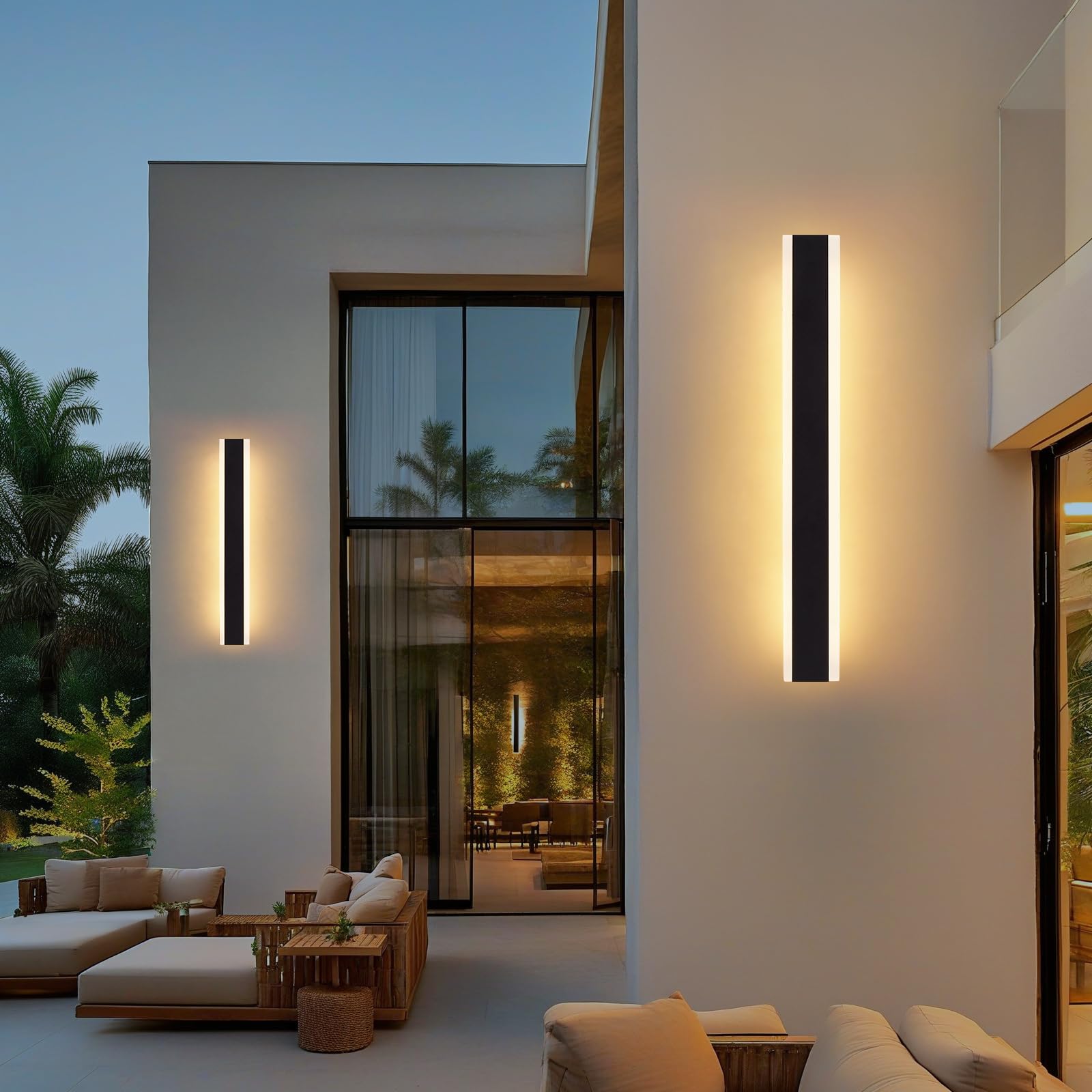 Warmiehomy 60cm 2 Pack Outdoor Wall Lights Mains Powered, Modern LED Ip67 Waterproof Outside Lights, 13W 3000K Warm White Light, Aluminum Black External Porch Front Door Lights for Indoor, Living Room