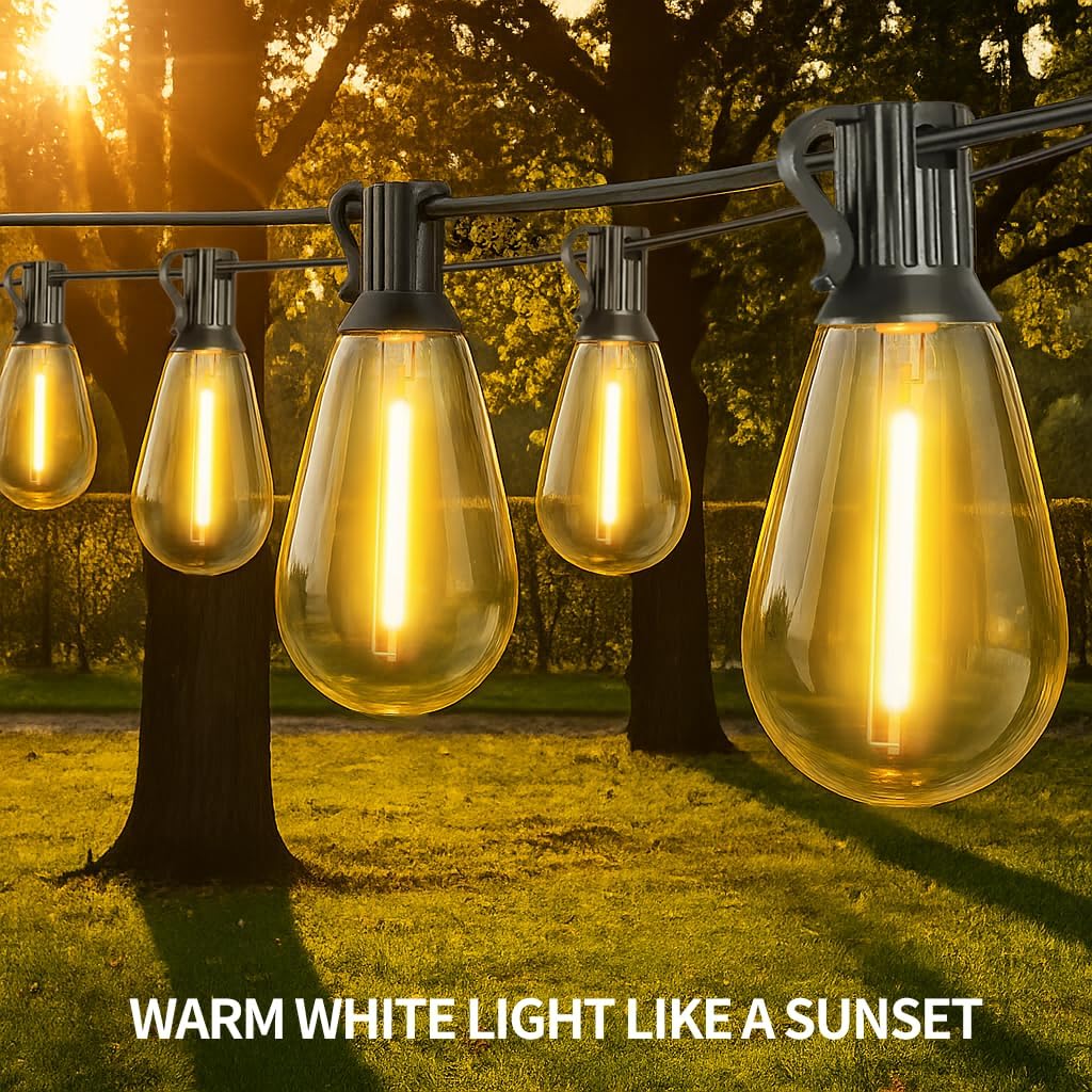 100FT Outdoor String Lights for Outside Patio Lights with 30+1 Shatterproof S14 E12 LED Bulb, 2700K Outside Hanging Light Waterproof for Parties Porch Garden Fences Backyard Balcony Pathways