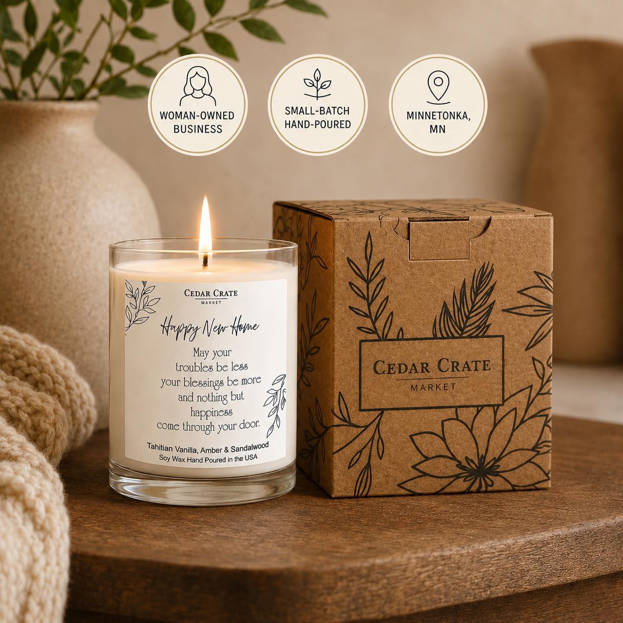 Cedar Crate Market Candela di soia da 382,7 g, fragranza: legno di vaniglia e ambra, idea regalo per la casa, accogliente regalo per donne o uomini, versata a mano negli Stati Uniti