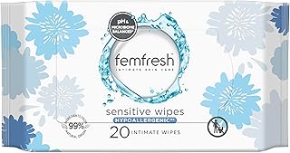 Femfresh Sensitive Intimate Wipes Pack of 20 - Fragrance & Colour-Free, With Aloe Vera & Calendula Extracts, 99% Natural O...