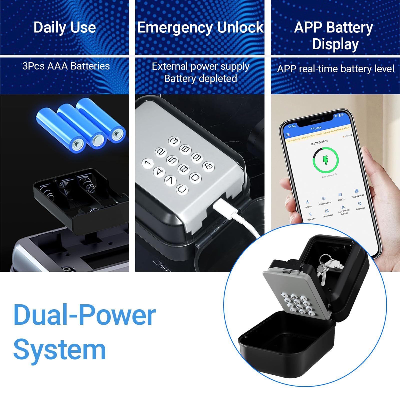 Cassetta Sicurezza Chiavi, Cassetta Portachiavi Bluetooth, Elettronica Cassaforte per Chiavi con Codice App mobile e codice PIN Self Check in per Airbnb, Uffici, Case, Garage e Visitatori