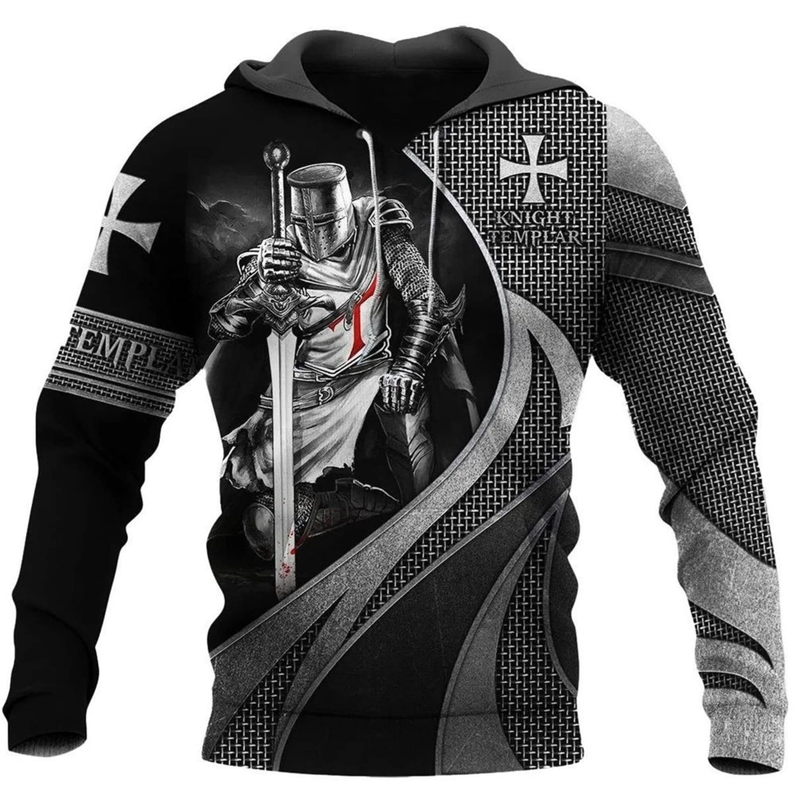 Kewing Men's # 7 Knight Templar Hoodies For Retro 3D Printed Hooded Sweatshirt Pullover Jacket Knights Costume Hoody Sweatshirt