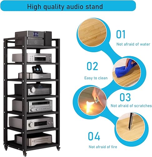 Miniatura 5 de Torre de estante de audio de 7 niveles, reproductor de discos de CD, receptor estéreo, equipo AV, estante de exhibición de gabinete, capacidad de