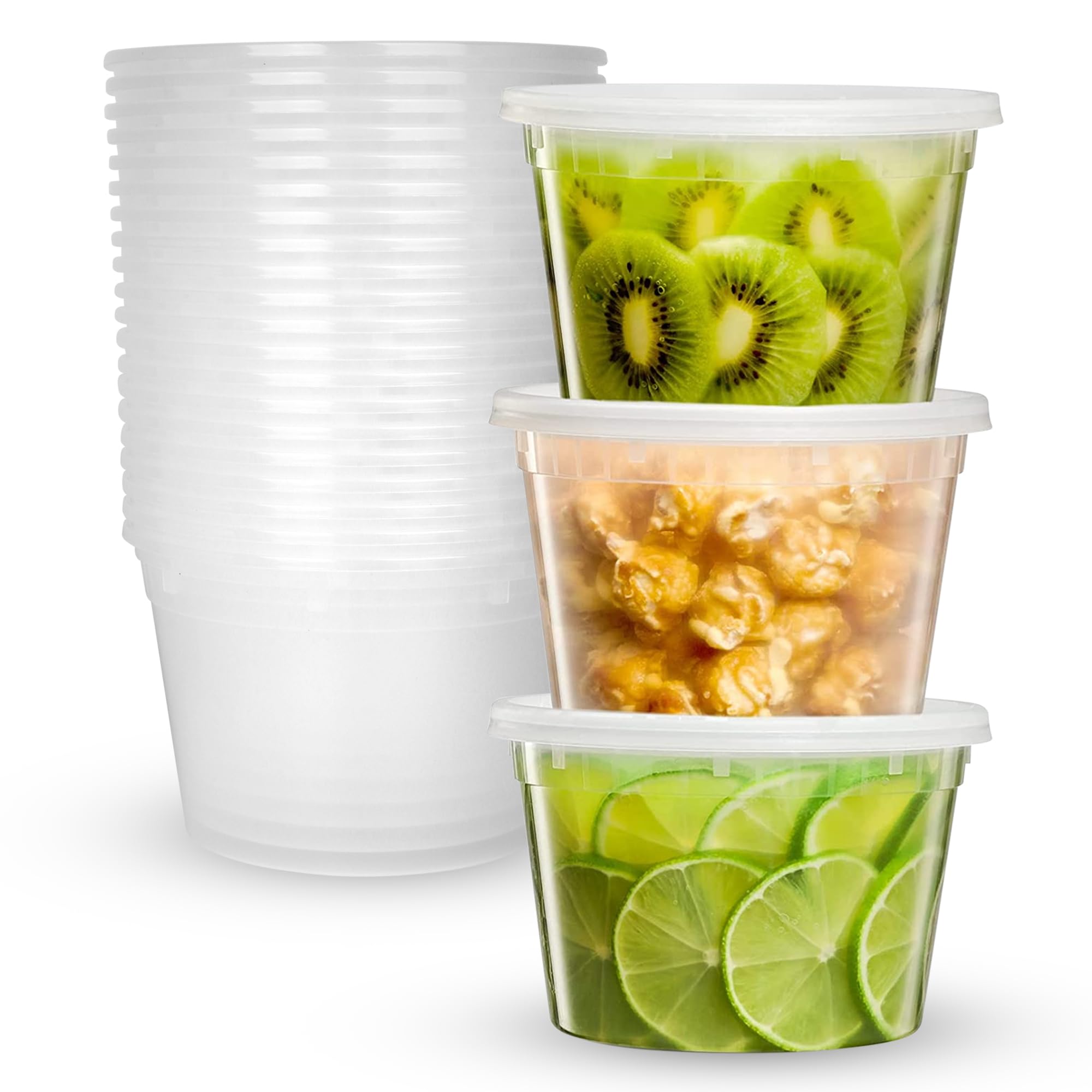 Deli Plastic Storage Containers with Lids [24 Sets] 16 Oz - Reusable Food Containers for Home & Business - Microwave & Freezer friendly - Dishwasher safe - Secure & Tight fitting Covers