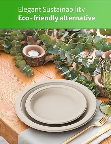 Miniatura 4 de Compostable Plates, 100% Biodegradable Plates, BPI-Certified Eco Paper Plates, Bagasse Plates, Recyclable Paper Plates, Sugarcane Plates (9 Inch -