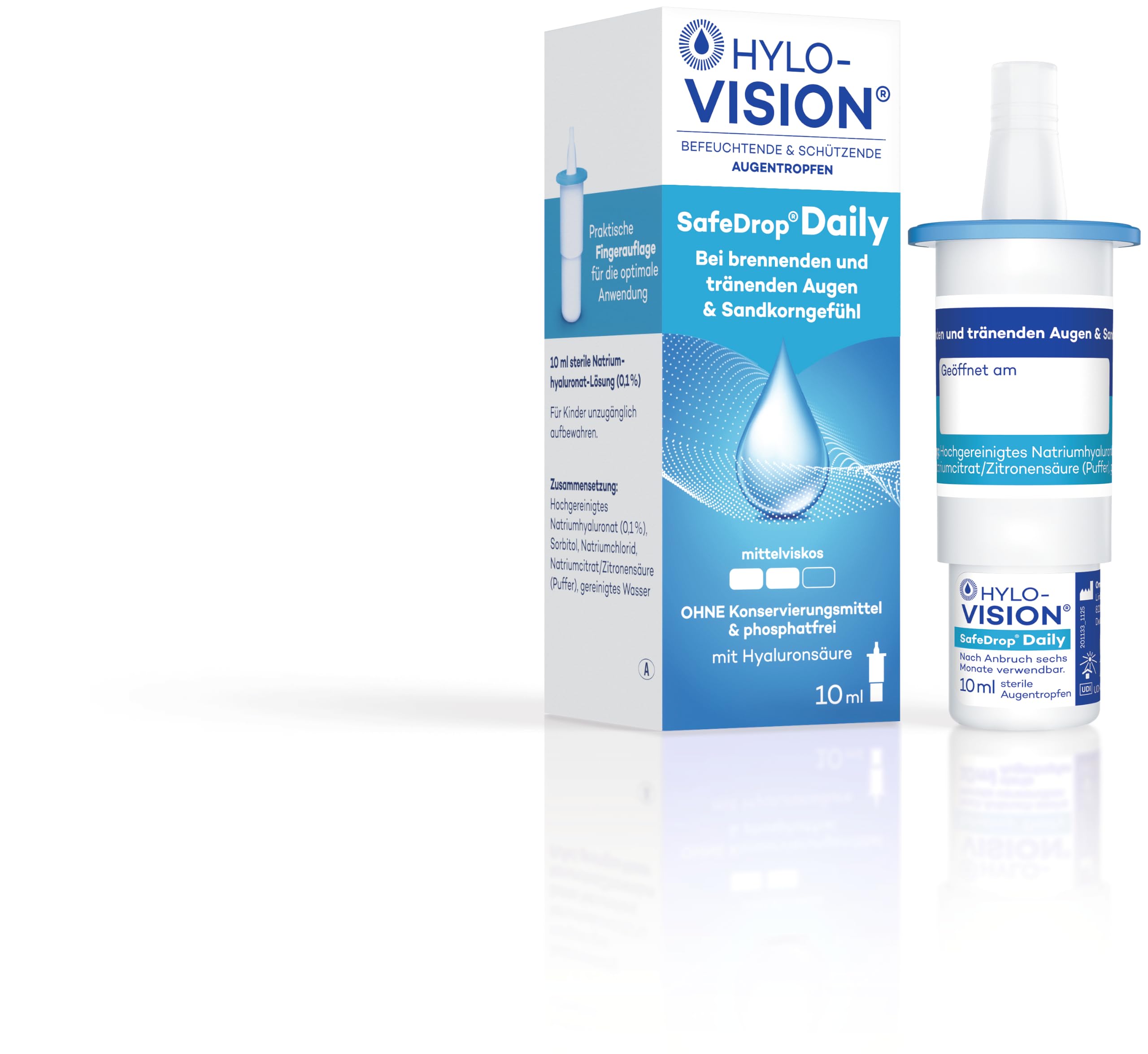 Hylo-Vision SafeDrop Daily Augentropfen – Befeuchtung & Schutz der Augenoberfläche bei Trockenheitsgefühl, Brennen & Tränen, mittelviskos, 