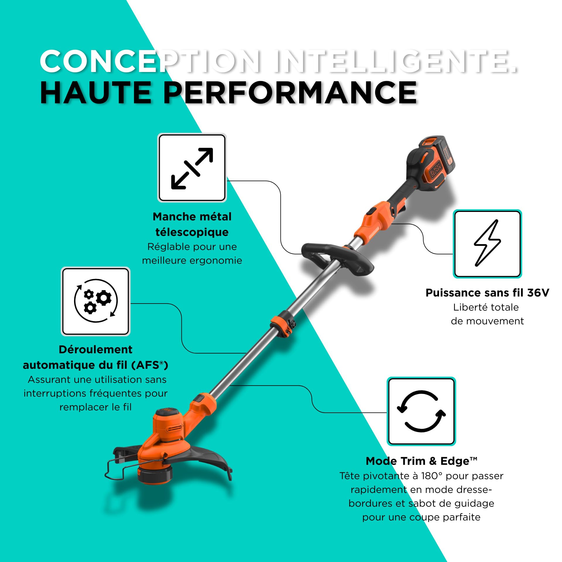 BLACK+DECKER Coupe-Bordures sans Fil 36V 33cm Moteur brushless BCSTA536L1-QW