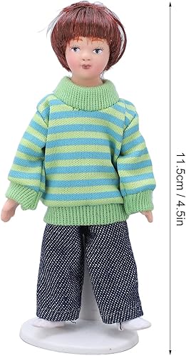 Miniatura 5 de Casa de muñecas en miniatura para niño, 1:12, cabello marrón, verde, suéter, casa de muñecas, porcelana en miniatura, para decoración, Marrón,