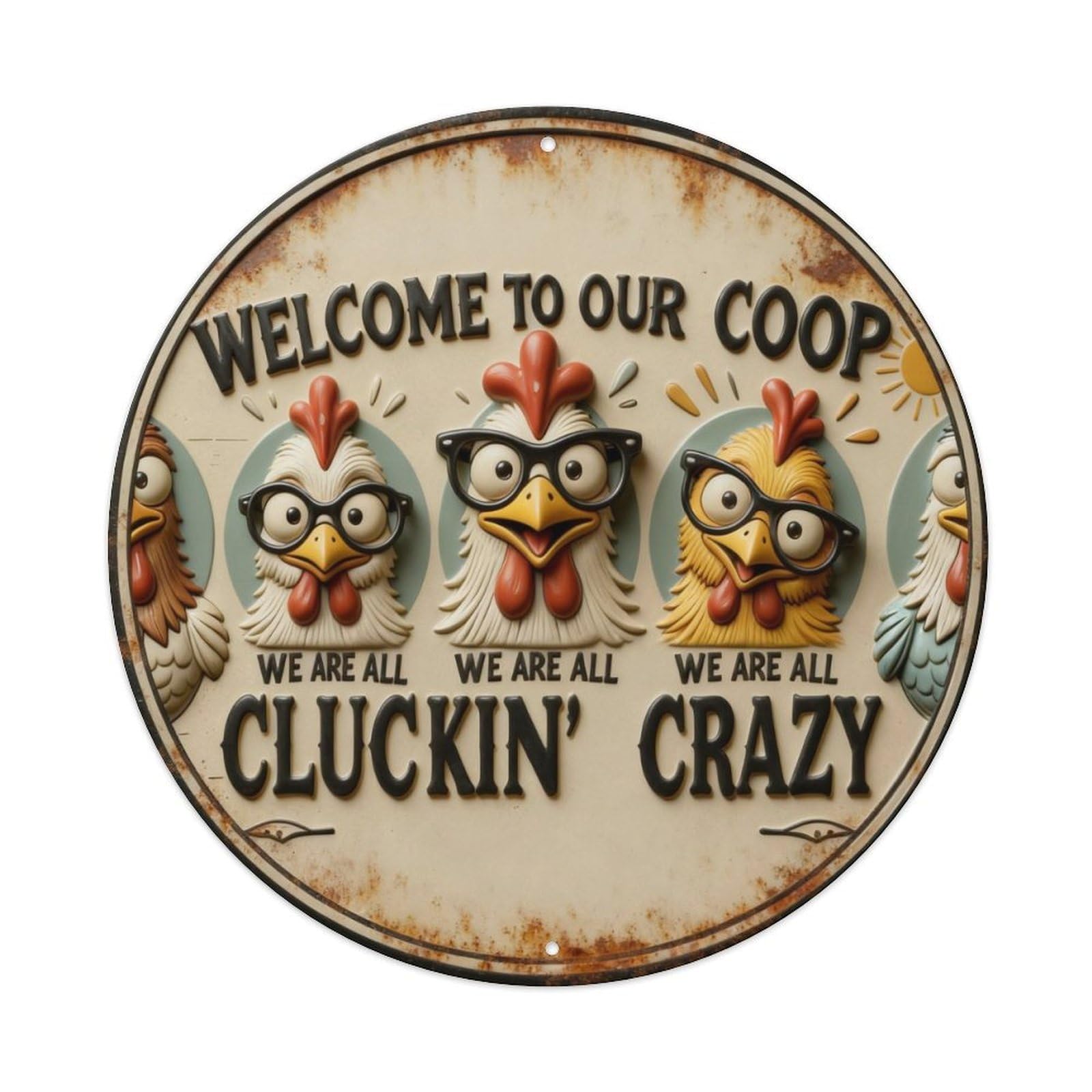 Zlatcbu Vintage Welcome To Our Coop Cluckin' Crazy Metal Tin Sign Retro Wall Art Poster, Decor For Home Living Room Bar Cafe Garage, 8X8 Inch