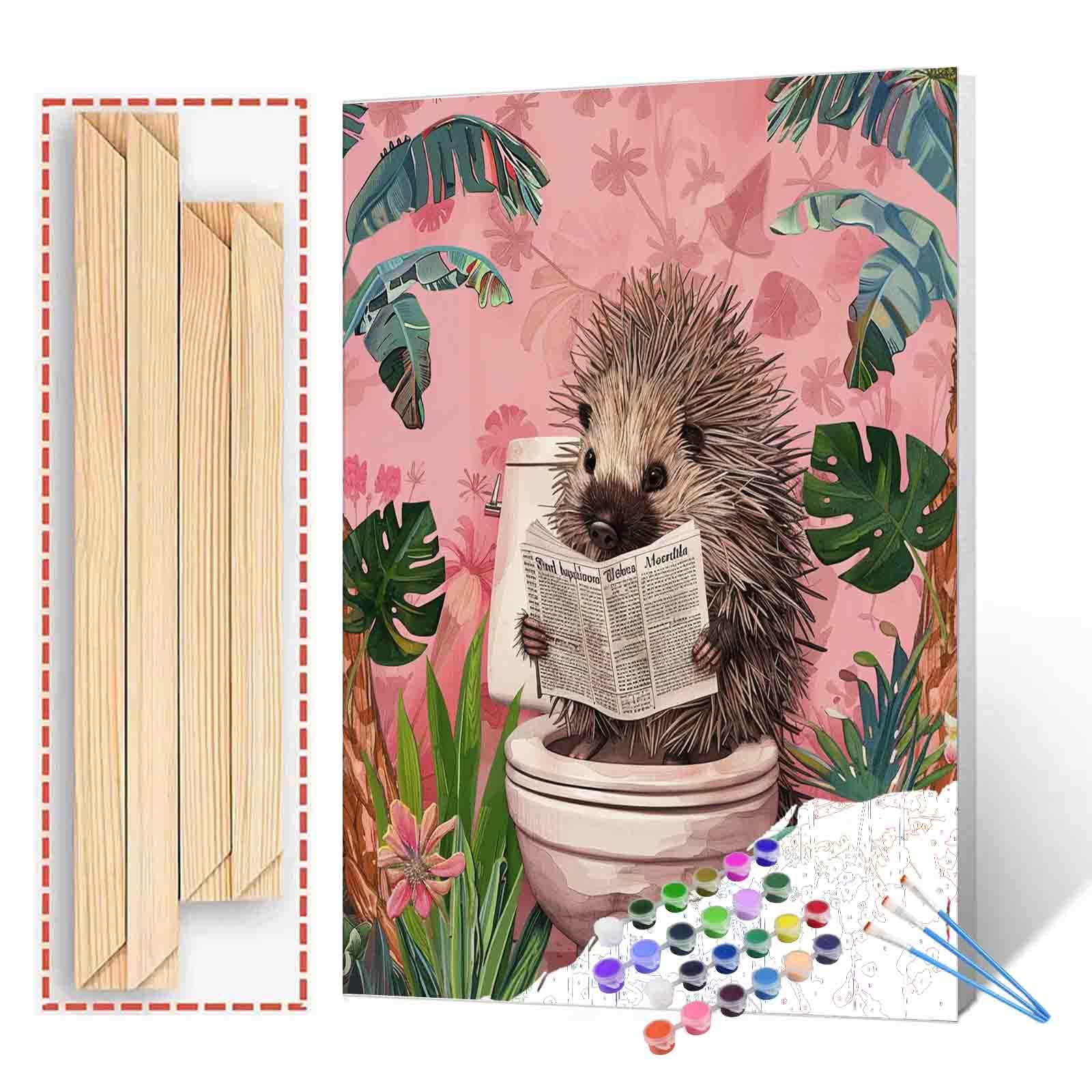 Tucocoo Paint by Numbers Kit Paint by Numbers Paint Brushes Acrylic Pigments on Canvas Painting for Adults Funny Animals on Toilet Bathroom Picture for Home Wall Decor Gifts 40x50cm โ image 1