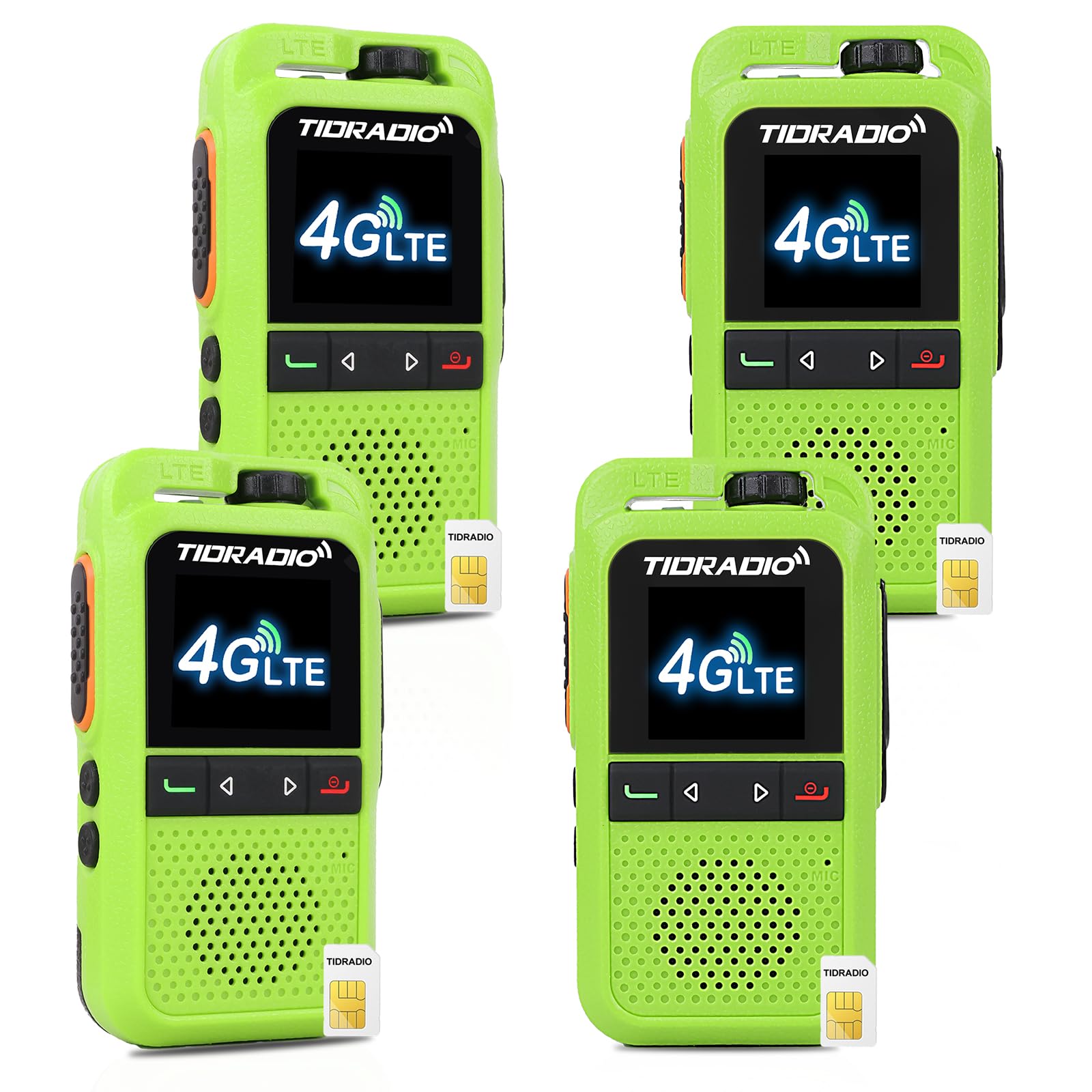 TIDRADIO TD-G100 Rapid Unlimited Range 4G LTE PoC Radio,Long Range Walkie Talkies with SIM Cards,Nationwide 6000 Miles+Two Way Radios,Global PTT for Family, Logistics,Construction site,Green-4Pack