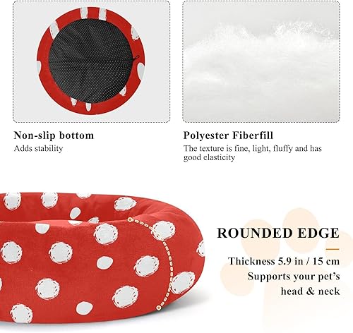 Miniatura 5 de KLL White Round Polka Dot Red Fashion Anti-Slip Pet Cat Beds fluffier Puppy Beds for Medium Size Pets Sleeping Camas para mascotas Grandes