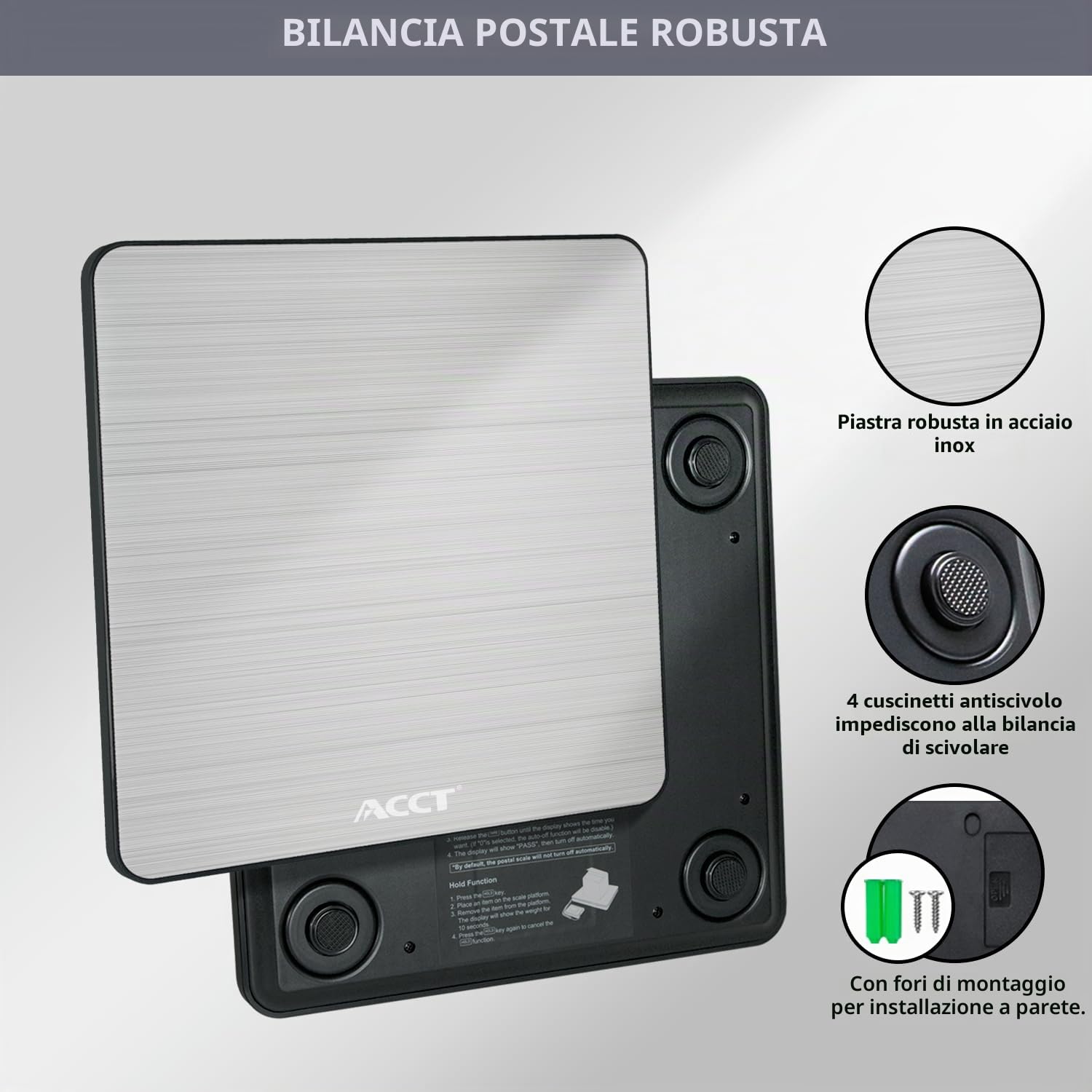 Bilance pesapacchi ACCT, 400 lb/180 kg, pesalettere con funzione di blocco/tara, bilancia postale per pacchi/animali domestici/bagagli/ufficio, bilancia professionale, batterie e cavo USB inclusi