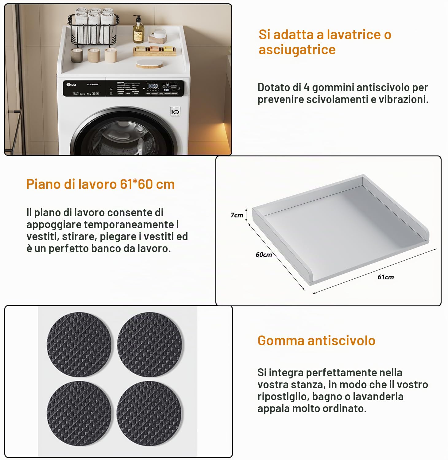 MSFE Copertura per Lavatrice 61 x 60 x 7 cm, Coprilavatrice da interno Lavatrice/Asciugatrice,Previene I Graffi Sulla Superficie Superiore Della Lavatrice, Copri Lavatrice per Interno,Salvaspazio