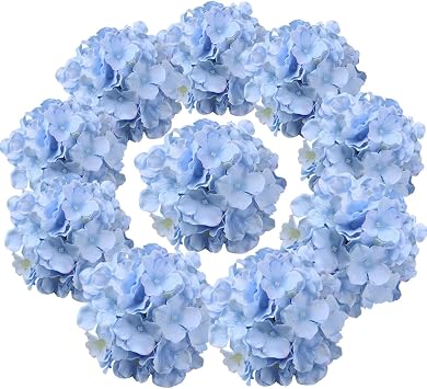 Gcroet 10Pcs Hydrangea Artificial Flowers 13 Inch Long Stem Fake Hydrangeas Realistic Silk Hydrangea Faux Hydrangea Flowers for Decoration, Wedding, Engagement, Light Blue