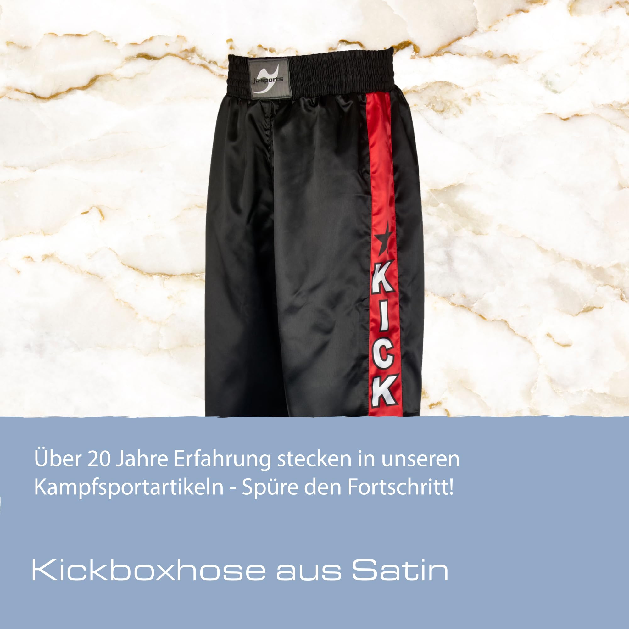 Ju-Sports Kickboxhose Herren & Damen schwarz - Leichte Hose mit Gummizug & Zusatzschnürung aus 100% Polyester, Mit Kickzwickel & breitem Boxerbund