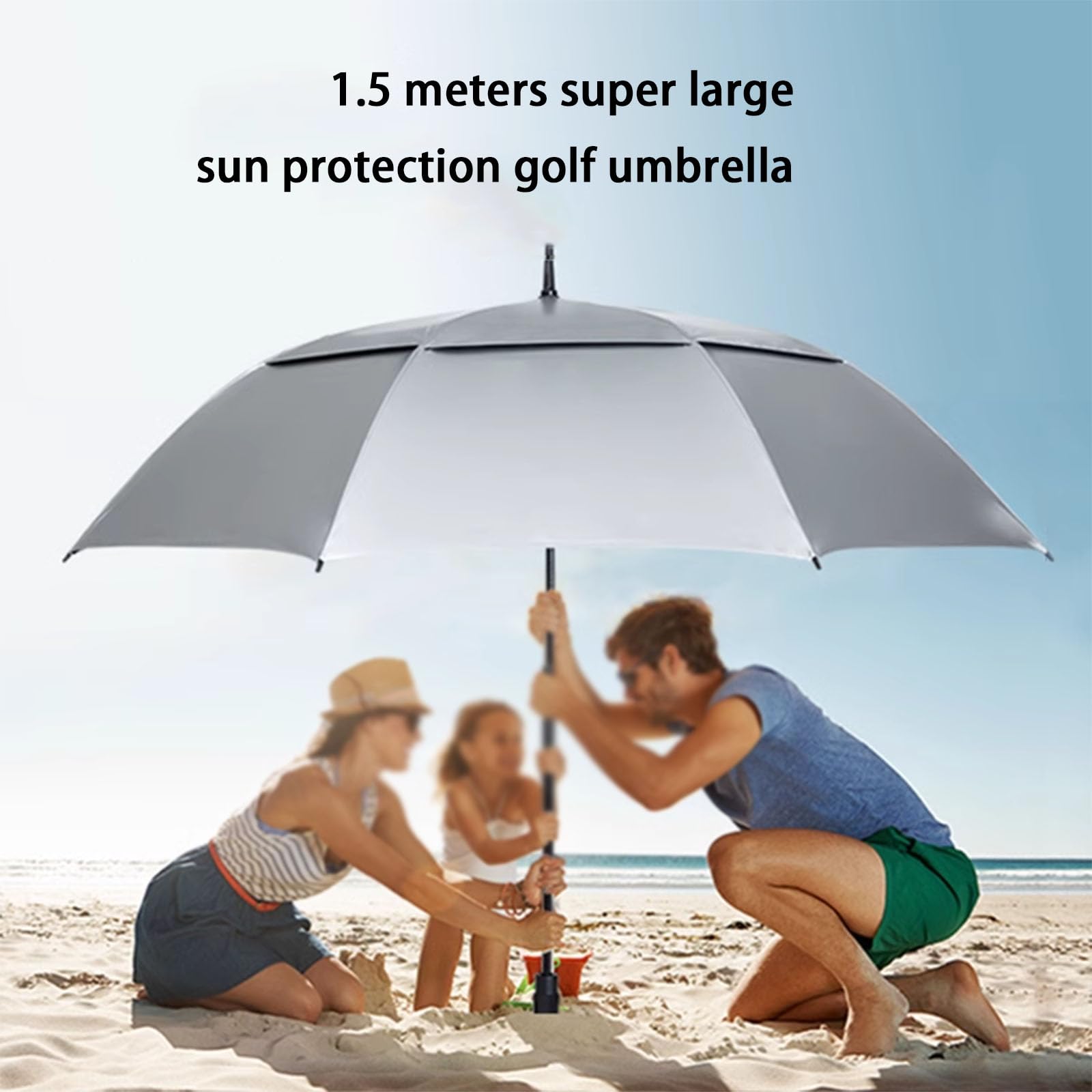 Przenośny parasol golfowy 150 cm / 59 cali, bardzo duży, kompaktowy parasol golfowy, półautomatyczny otwarty, odpowiedni dla 2~3 osób, mężczyzn i kobiet (dark green)