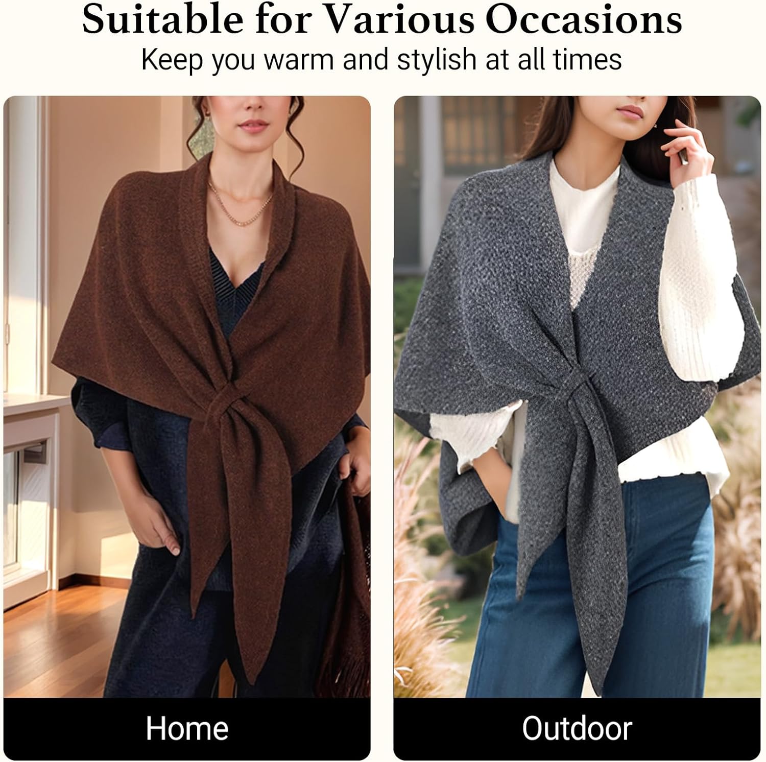 Winter Shawl Wraps for Women Knitted Pashmina Sweater Shawl Large Wool Triangle Scarf Warm Blanket Poncho Cardigan - Image 5