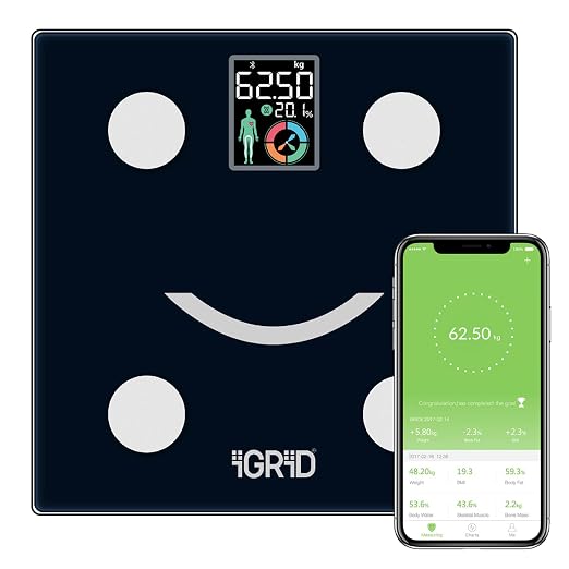 iGRiD Smart Bluetooth BMI Weight Machine | Body Weight Scale with 14 Body Composition Parameters, Body Fat Analyzer, ALFit App Support, LED Display, Lightweight & Portable, 1-Year Warranty