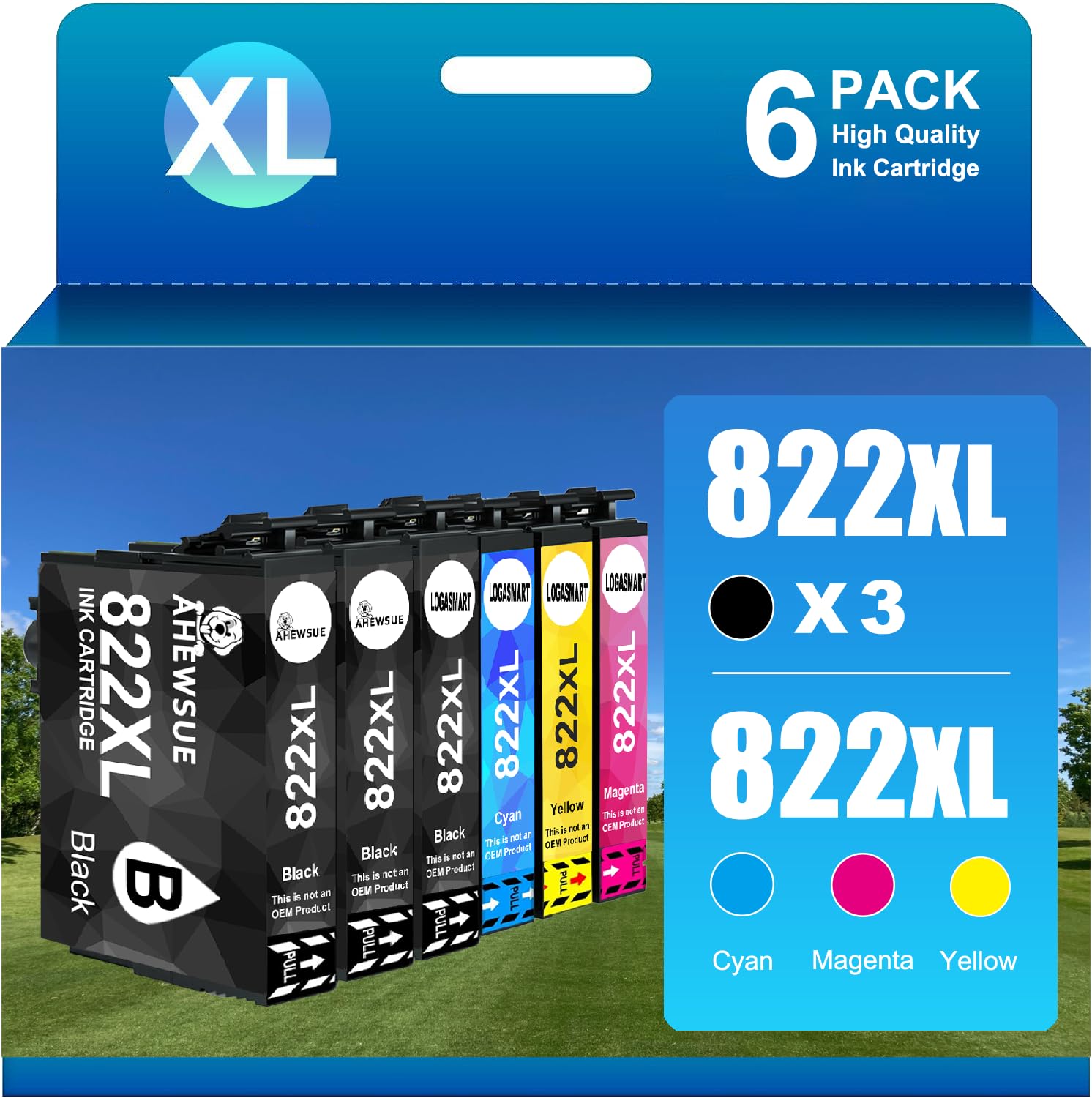 822XL Ink Cartridges Remanufactured for Epson 822XL Ink Cartridges for Epson 822XL T822 for Epson Workforce Pro WF-3820 WF-3823 WF-4820 WF-4830 WF-4833 WF-4834 Printer 6 Pack