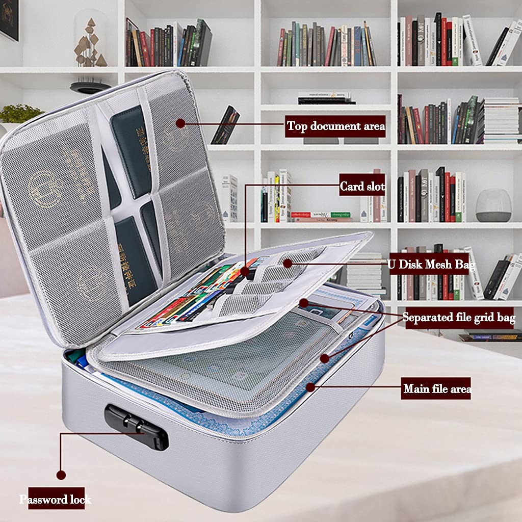 Borsa portadocumenti ignifuga,documento sicuro a prova di fuoco impermeabile, sacchetto di organizzatore di file, denaro,grande spazio di archiviazione di grande livello e blocco della password