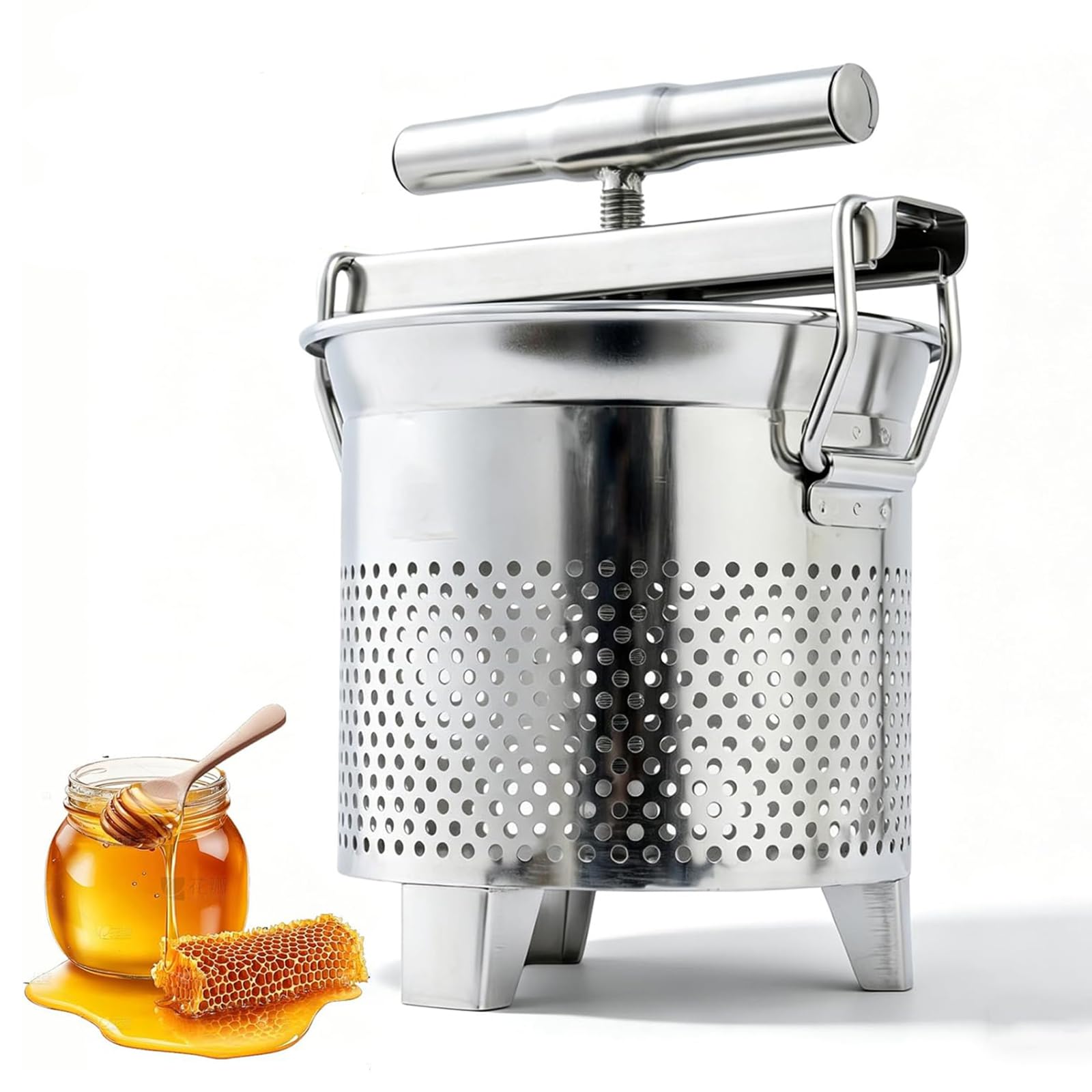oiakus Honey Press Extractor, Stainless Steel Beeswax Extractor, 1.8L Manual Honey Wax Machine Beekeeping Machine with Filter, for Wine Honey and Making