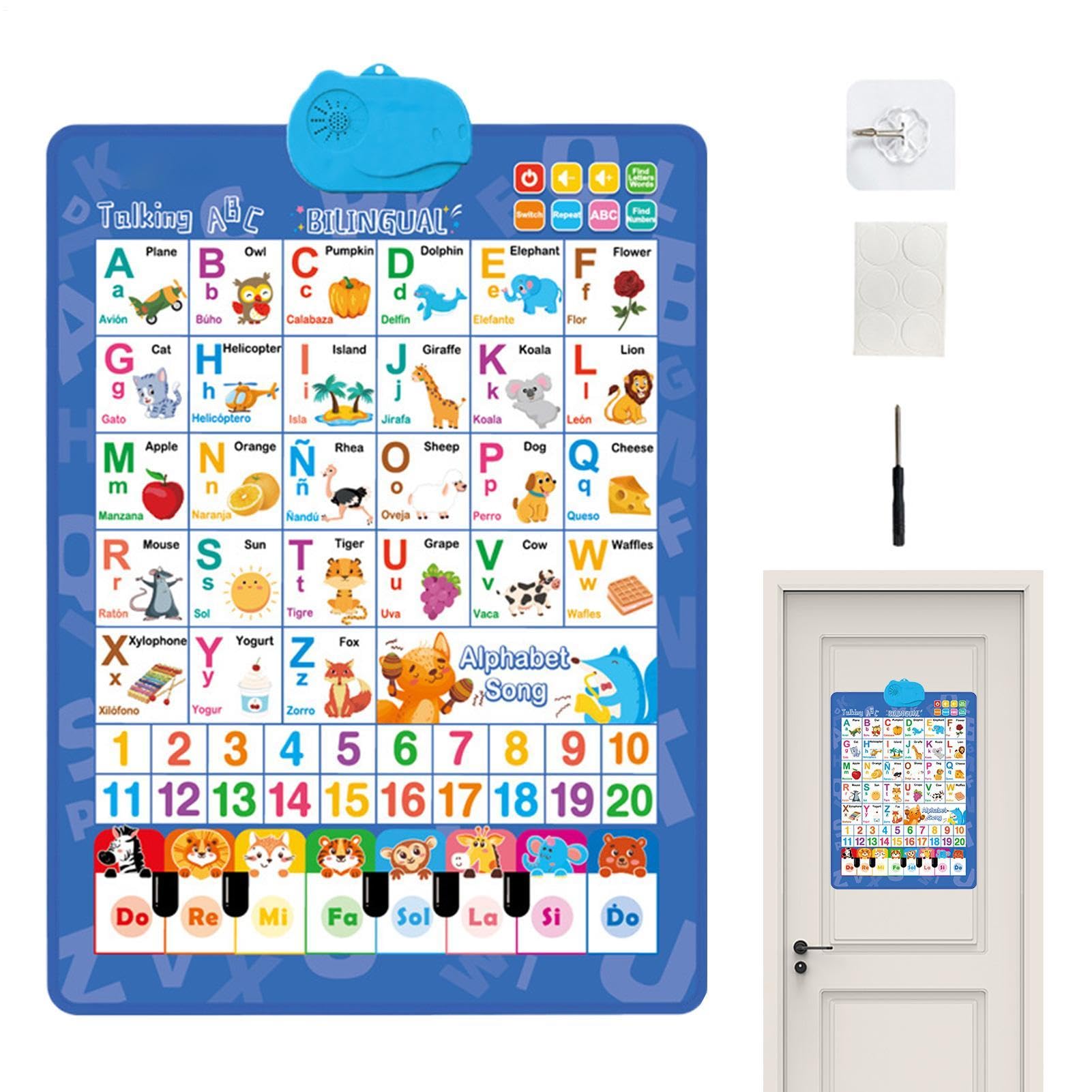 Générique Tableaux Muraux Parlants pour | Jeux Bilingues d'Alphabet et de Chiffres - Affiche Musicale Piano Parlante - pour de 1 à 6 Ans Anniversaire Salle de Classe Fêtes Noël