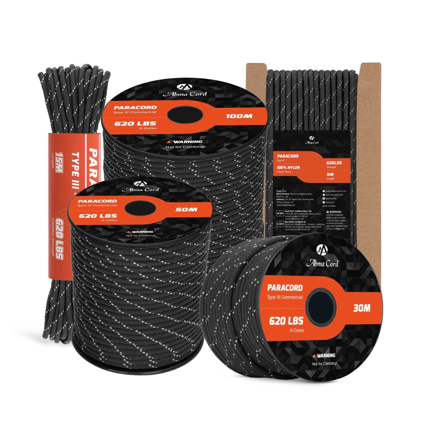 Abma Cord Paracord 4mm 30m Nylon Rope 9 Strands Type III Parachute Cord