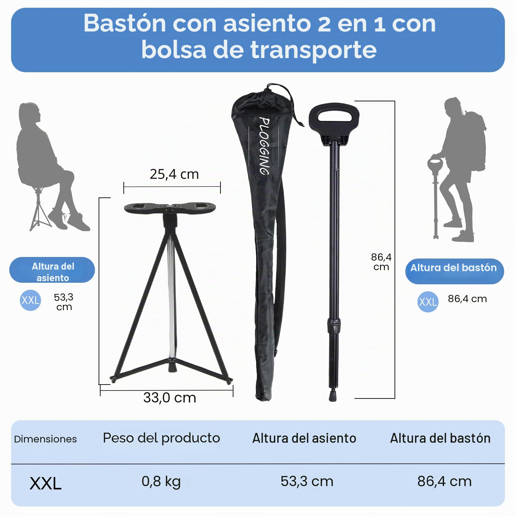Silla de caña portátil Plegable, bastón Ligero con Asiento, bastón de Asiento trípode Resistente para Hombres y Mujeres con Bolsa de Viaje, bastón de Caminar con Asiento para Ancianos, Adultos