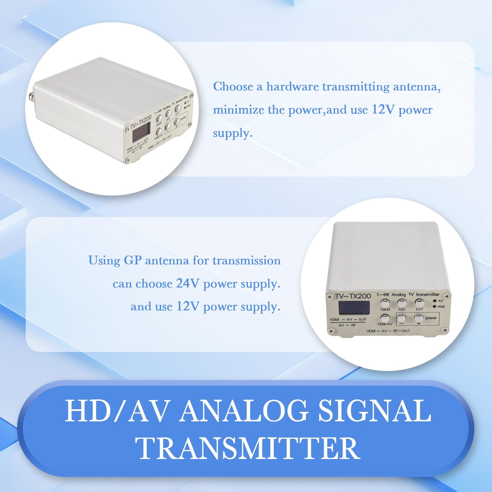 JANZU TV-TX200 Transmetteur TV Analogique VHF/UHF HD/AV avec Antenne Télescopique Prise UE