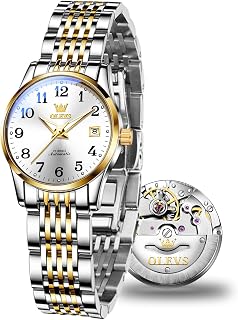 Ladies Automatic Watches,Self Winding Gold Ladies Wrist Watch Two Tone Stainless Steel Small Face Mechanical Watch Women Date,Waterproof Luminous Woman Watch Dress,Reloj de mujer,Gifts for Women