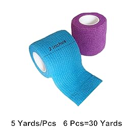 Baisunt 6 Pack 2 Inches Cohesive Bandage Self Adhesive Wrap Elastic Self Adherent Vet Wrap Breathable Self Stick Tape for Wrist, Ankle, Sports, Tatoo Wrap(5 Yards, Blue)