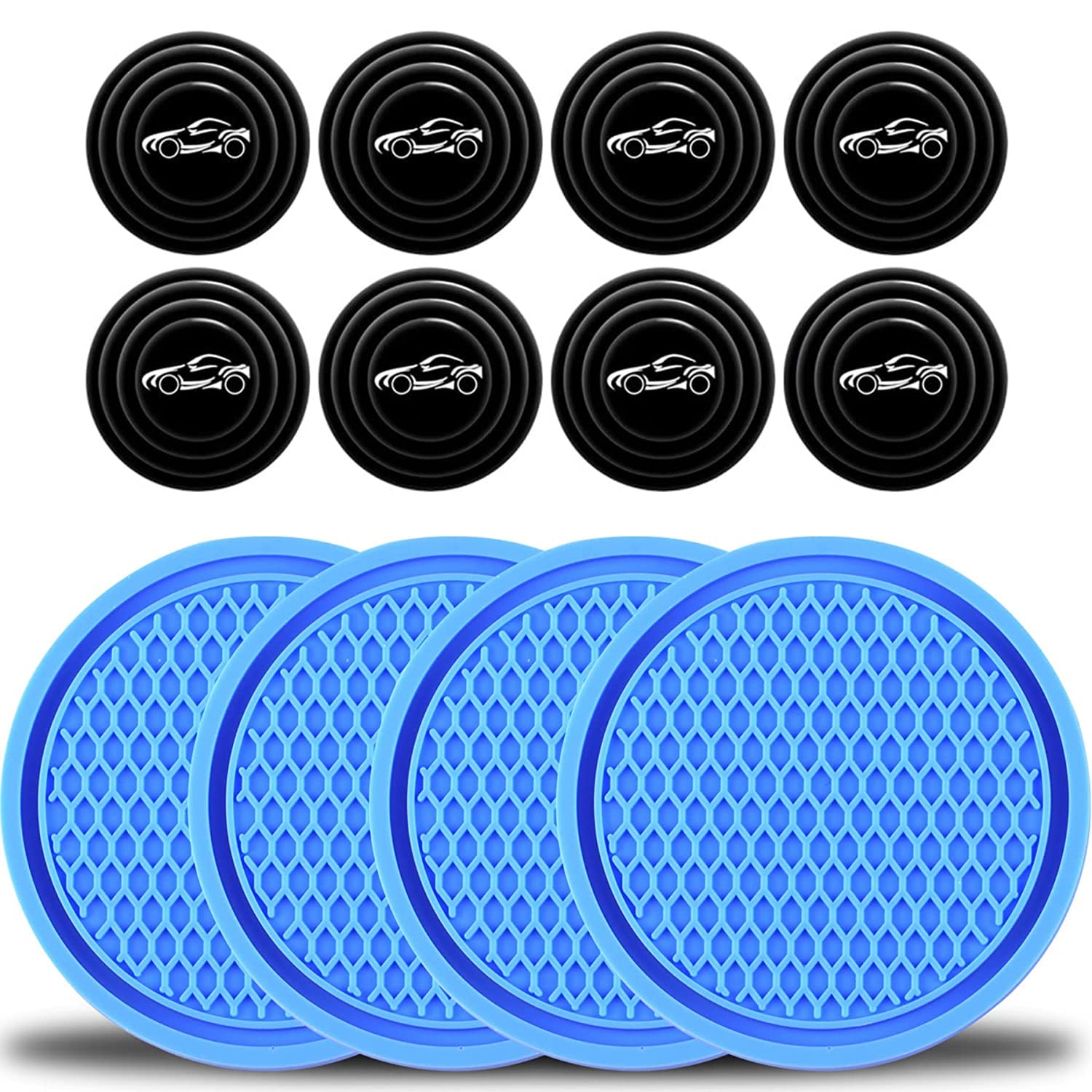 Allure AutoAllure Auto® (Blue) 4PCS Universal Non-Slip Cup Holders Embedded Coaster and (Black) 8 Pcs Car Door Shock Absorber Car Door Protection,Buffer Bumper Cushion Compatible with Daoo Nubra