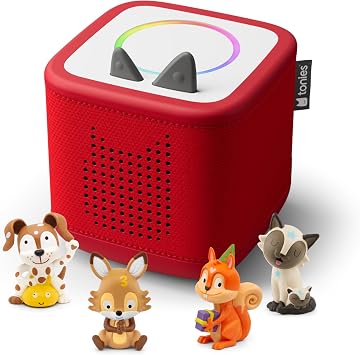 Toniebox 2 Audio Player Favorite Songs Bundle for Kids 1+ with Playtime Puppy, Bedtime Songs, Counting Songs, and Celebration Songs - Sunset Red Spanish