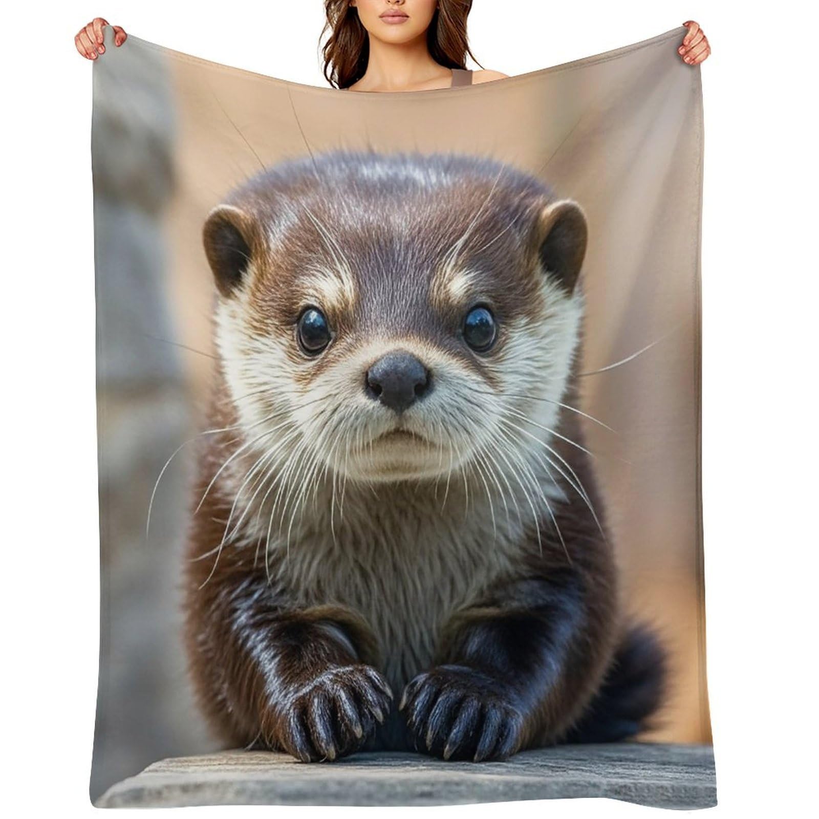 Flannel Cute Otter Throw Blanket for Couch Super Soft Fuzzy Cozy Flannel Blankets No Shed No Pilling FAnti-Static Winter Bed Blanket Decorative and Giftable Blankets