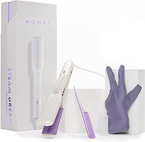 MONAT Plancha de pelo a vapor Plancha de vapor con placas de nano-titanio de 1.5 pulgadas Plancha plana con vapor de vapor para cabello sedoso
