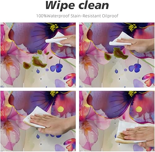 Vista 5 de Pardick Mantel redondo ajustable con diseño de flores de arte en acuarela con mantel elástico, mantel elástico redondo, impermeable, lavable, se