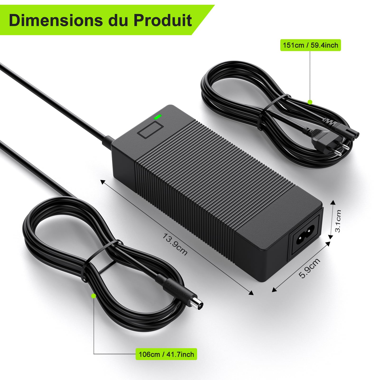 Chargeur trotinette Electrique 42V2A xiaomi Chargeur Trottinette pour ninebot pour Xiaomi M365, Pro, Pro2, Mi 3, 1S, Ninebot E/F/G Series 84 W, Prise DC-8 mm