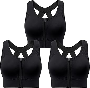 Racerback Padded Sports Bra for Women - Medium Support Zipper Front Workout Bra